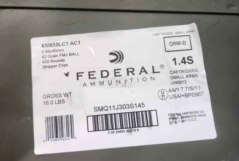 Federal 5.56 NATO 223 62gr Green tip FMJ 420rds SC